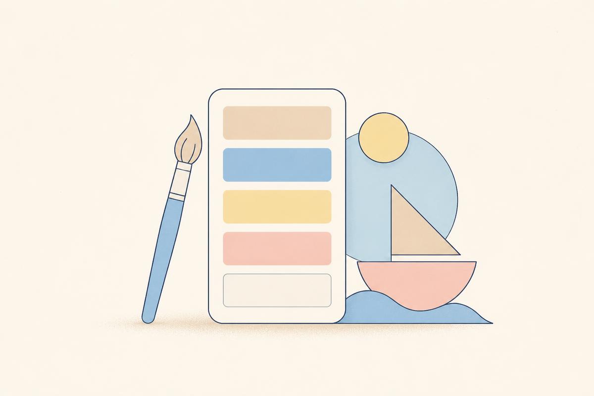 Illustration : un nuancier de couleurs et un pinceau